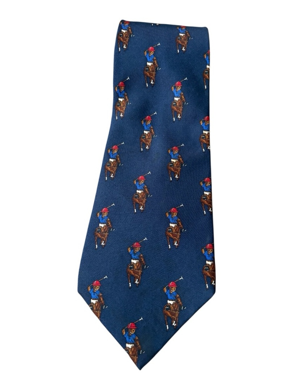 Vintage Polo Ralph Lauren Polo Bear 100% Silk Tie Polo Player Horse Navy Blue